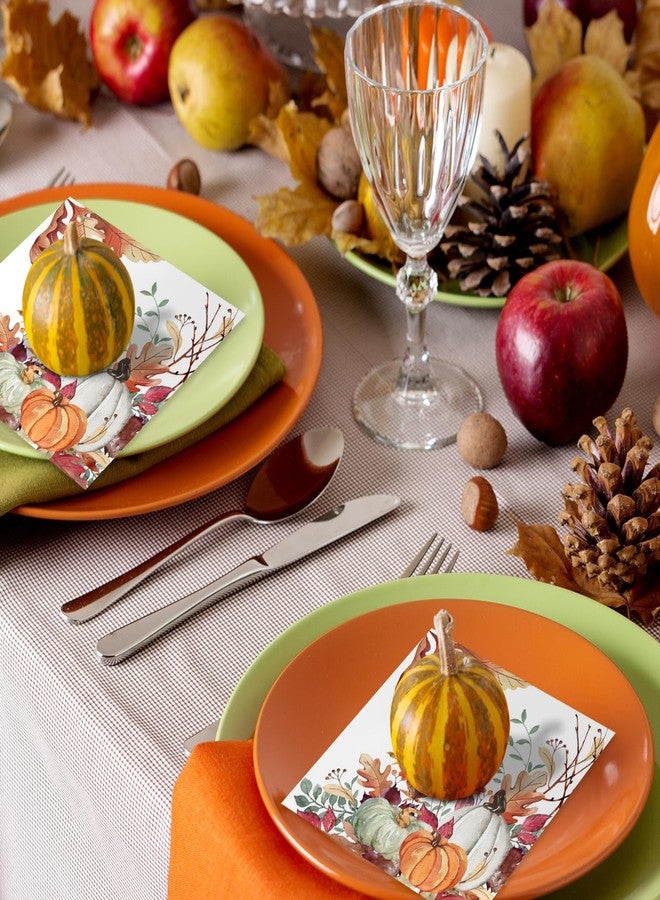 Quera 50Pcs Fall Paper napkins Watercolor Autumn Pumpkin Luncheon Napkins Farmhouse Dessert Dinner Hand Napkin for Thanksgiving Harvest Wedding Birthday Supplies, 6.5 x 6.5 Inch - Image 4